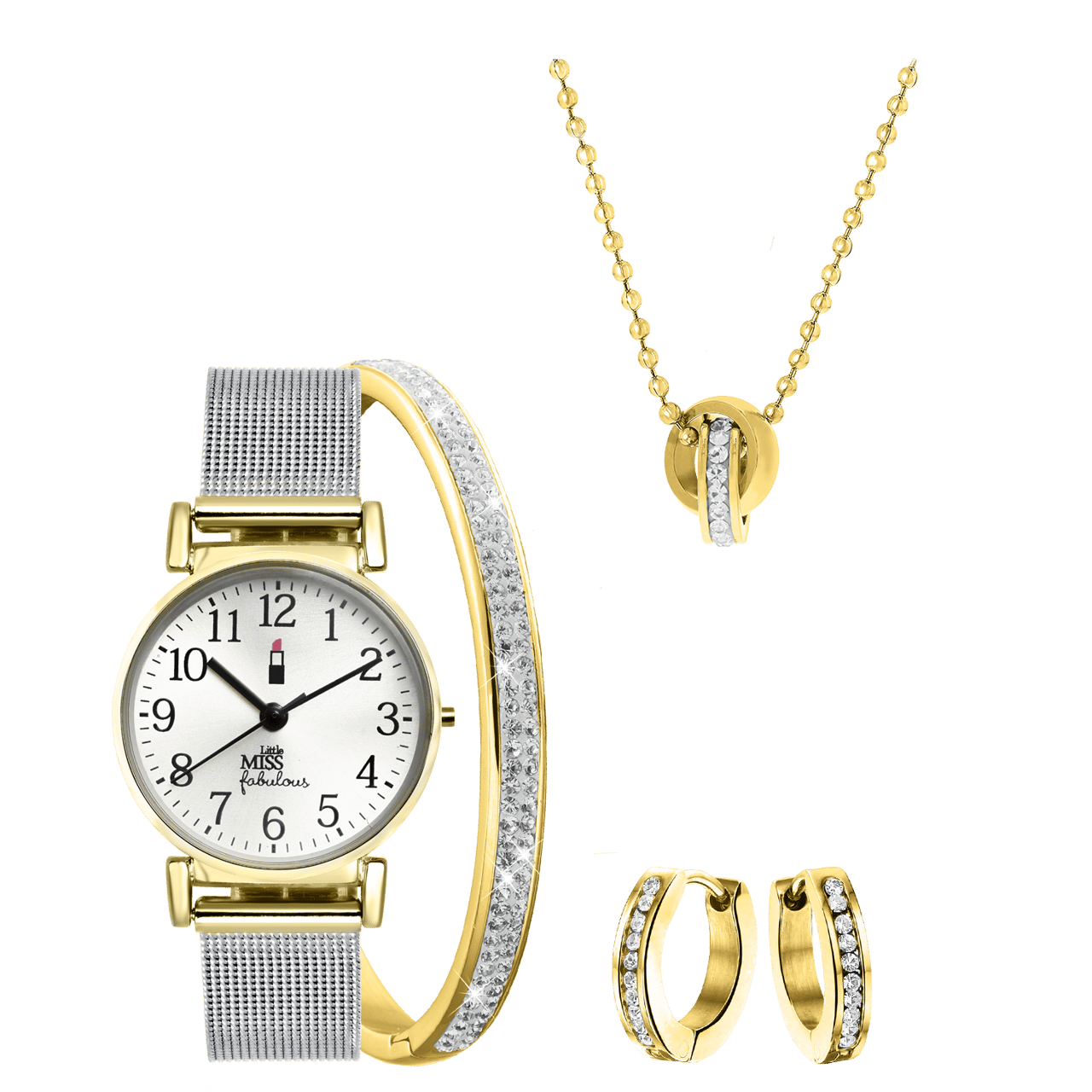 Gerecycleerd stalen kinderset goldplated met kristal