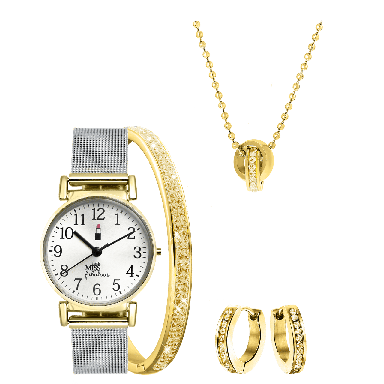 Gerecycleerd stalen kinderset goldplated met kristal