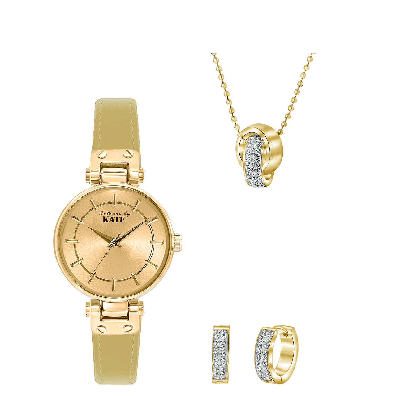 Stainless steel goldplated cadeauset met kristal voor dames