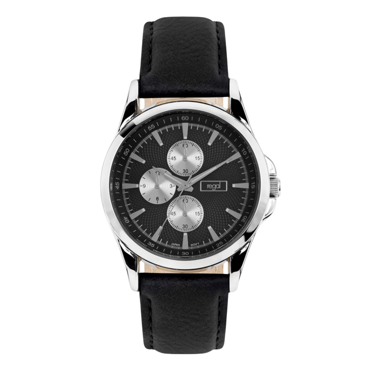 Regal horloge met zwarte pu leren band