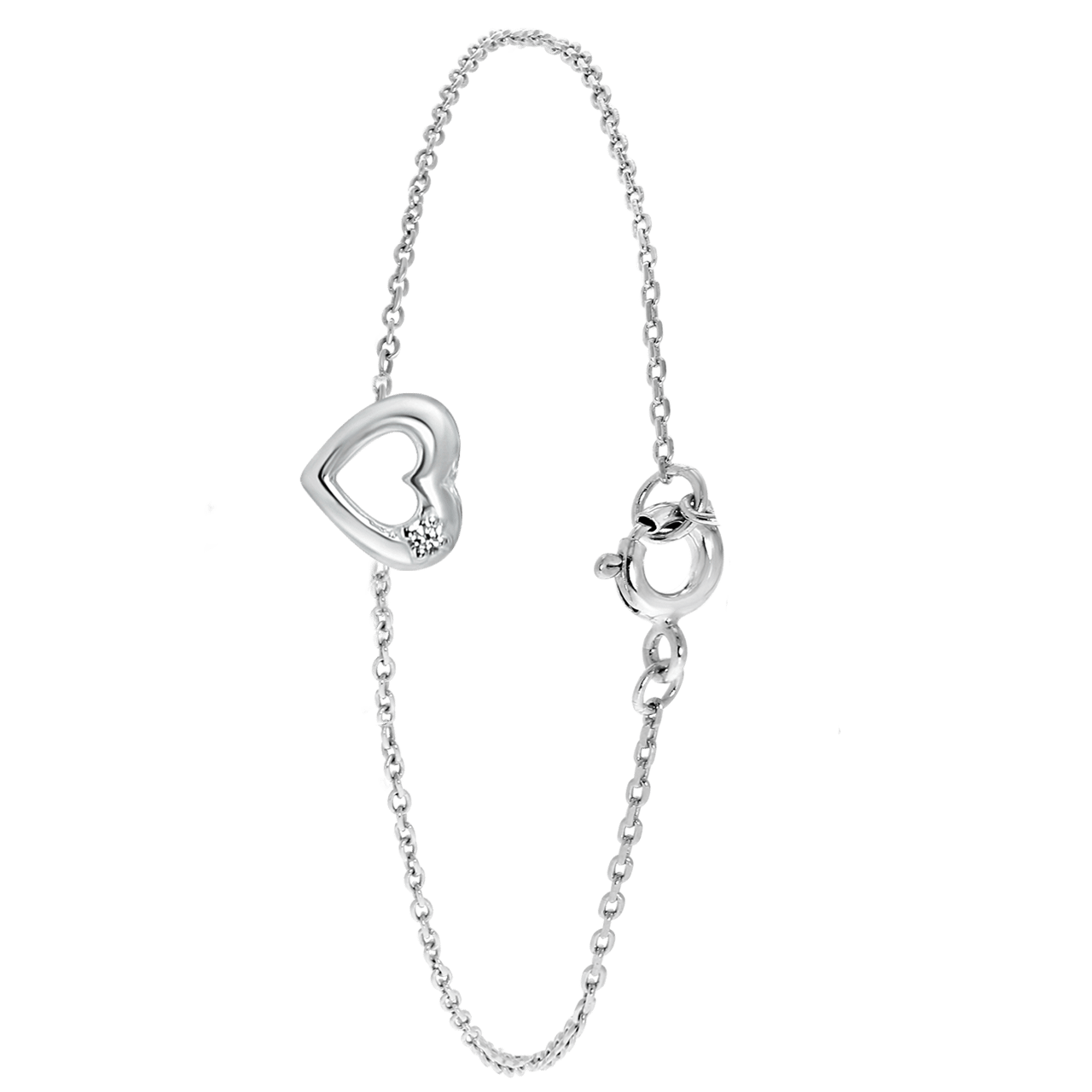 Silbernes Kinderarmband, offenes Herz mit Zirkonia