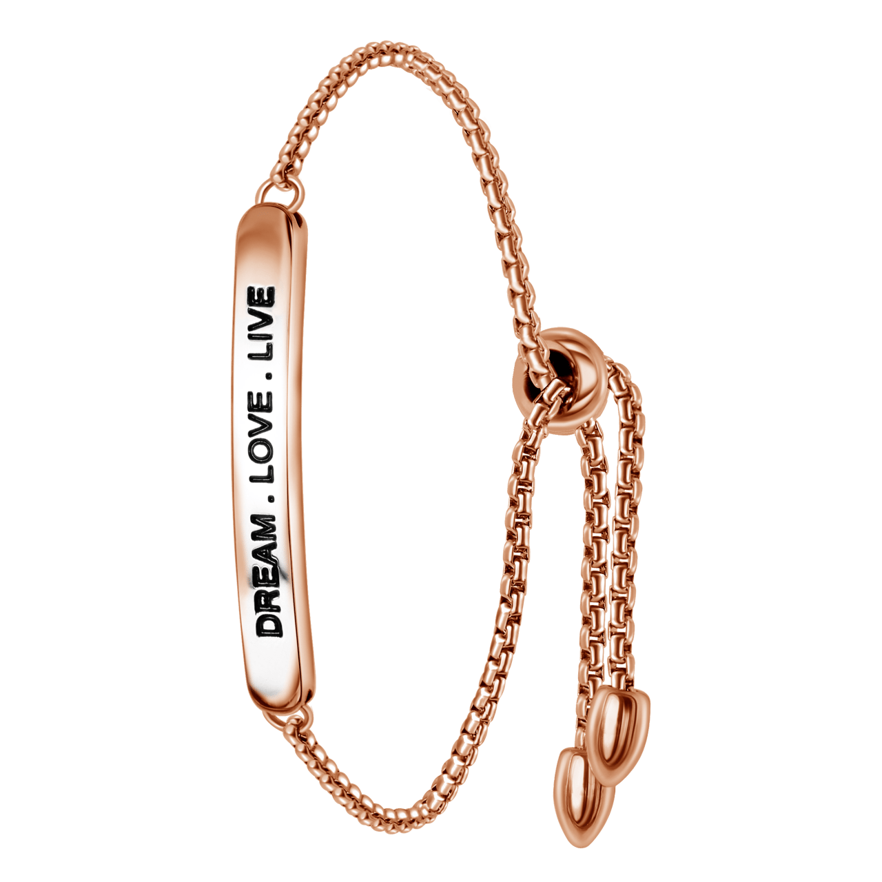 Gerecycleerd stainless steel plaatarmband roseplated dream.love.live
