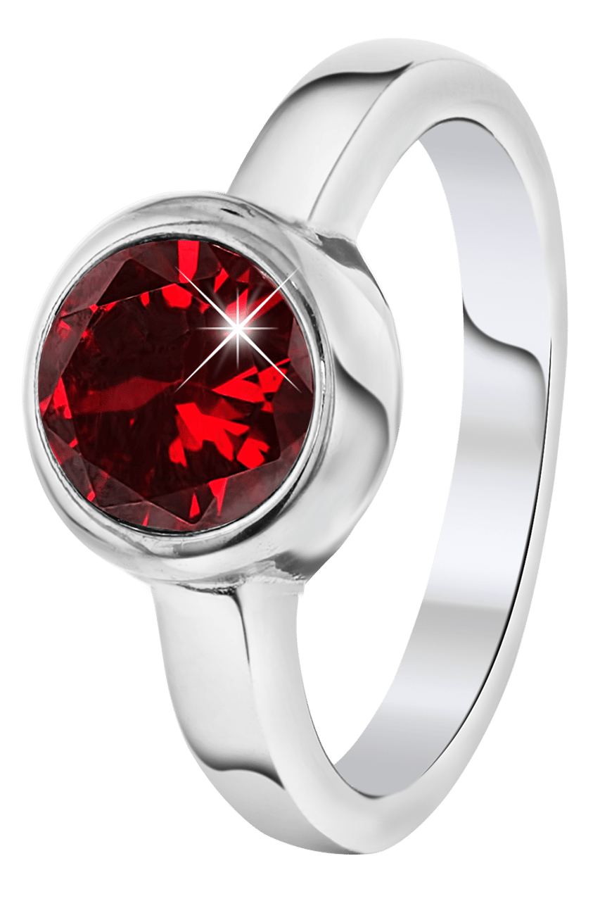 Gerecycled stainless steel ring met ruby zirkonia