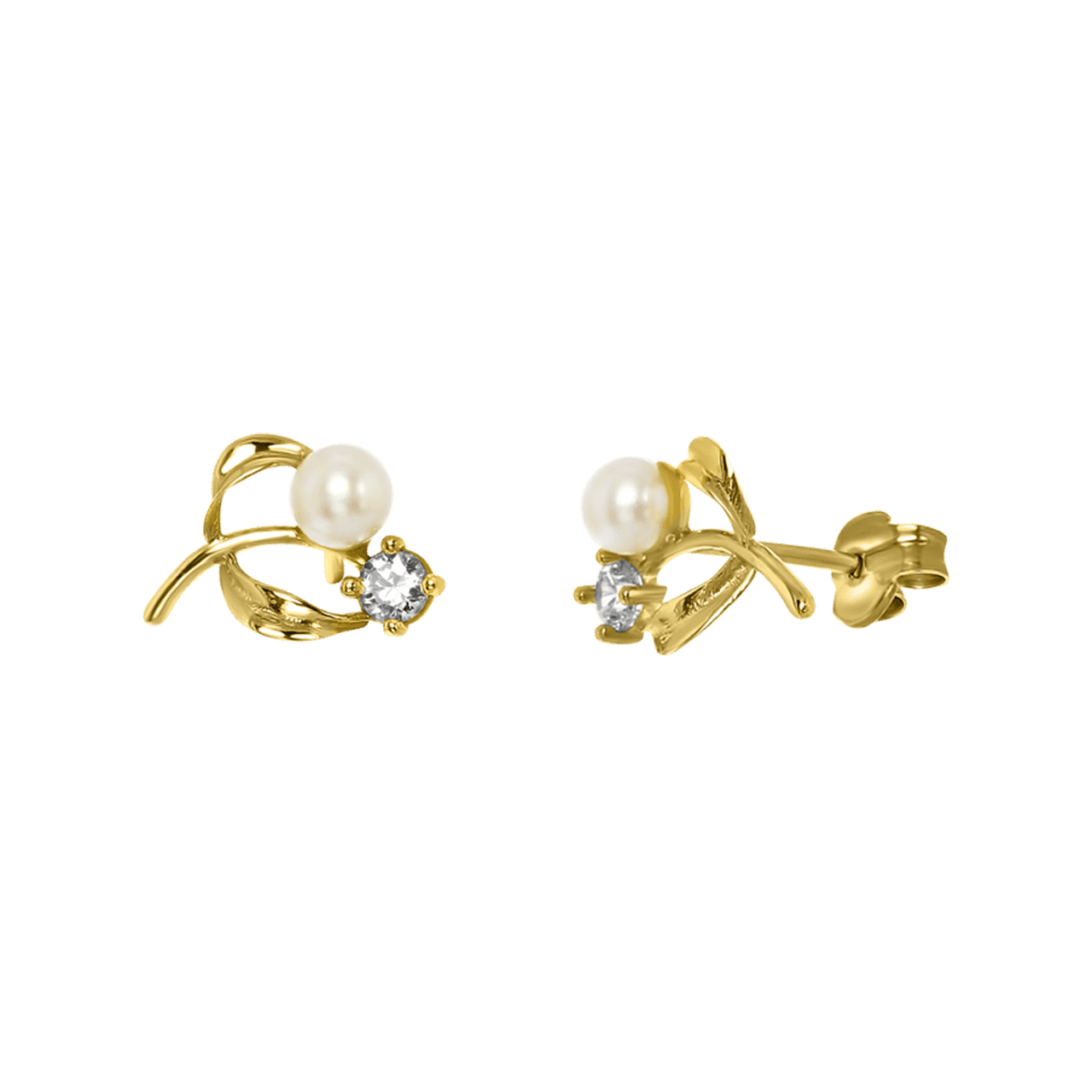 375 Gold Ohrstecker, Blume mit Perle und Zirkonia