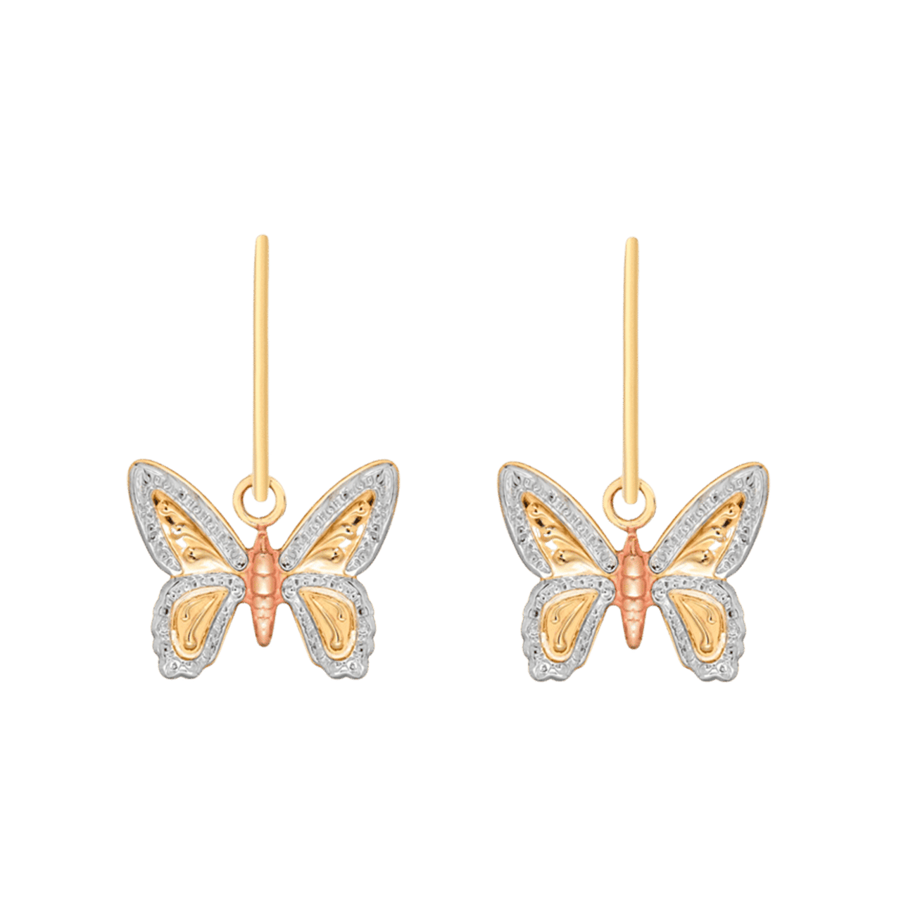 Dreifarbige 375 Gold Ohrringe mit Schmetterling