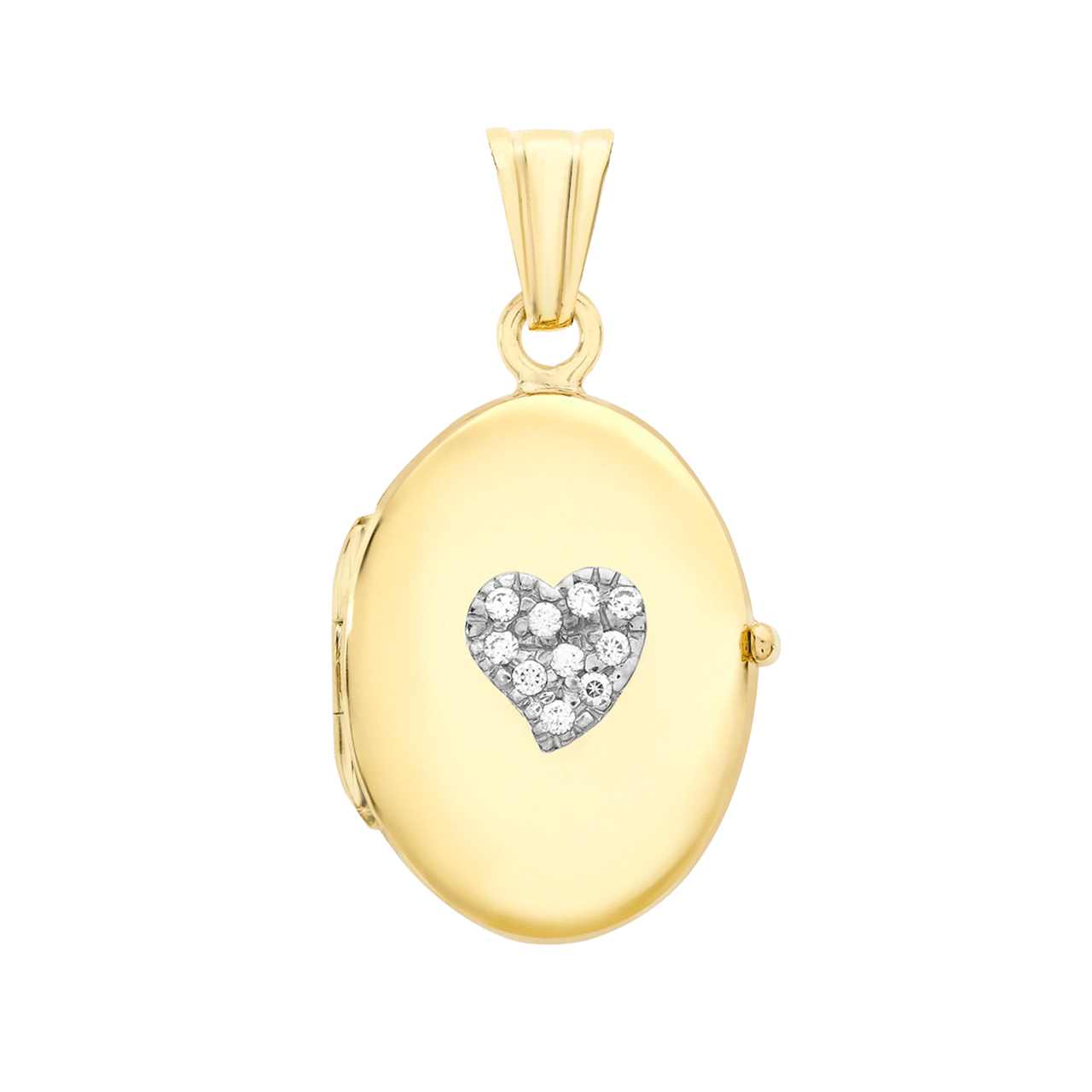 Medaillon, 375 Gold, oval, mit Herz, mit Zirkonia
