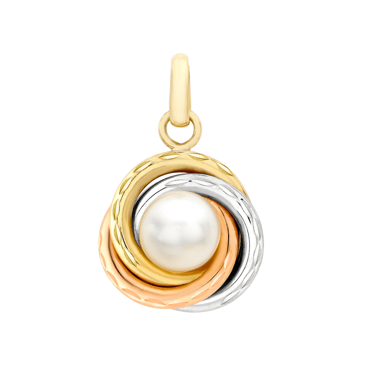 9 Karaat tricolor hanger knoop met parel