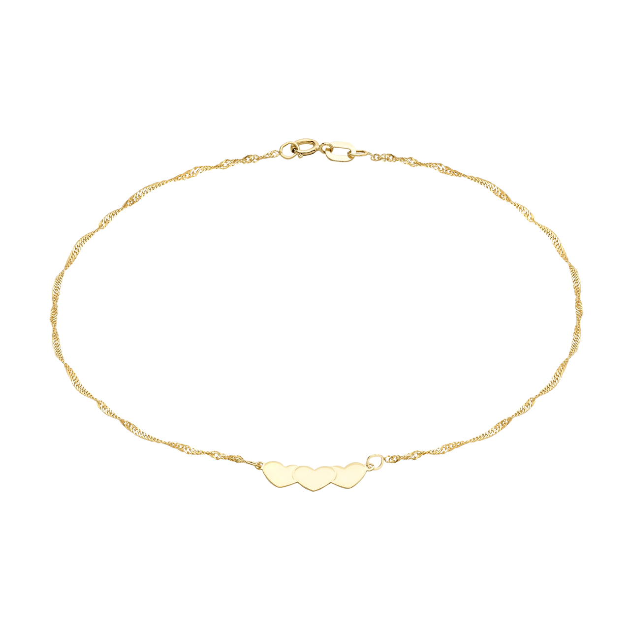 9 Karaat enkelband twist met drie hartjes