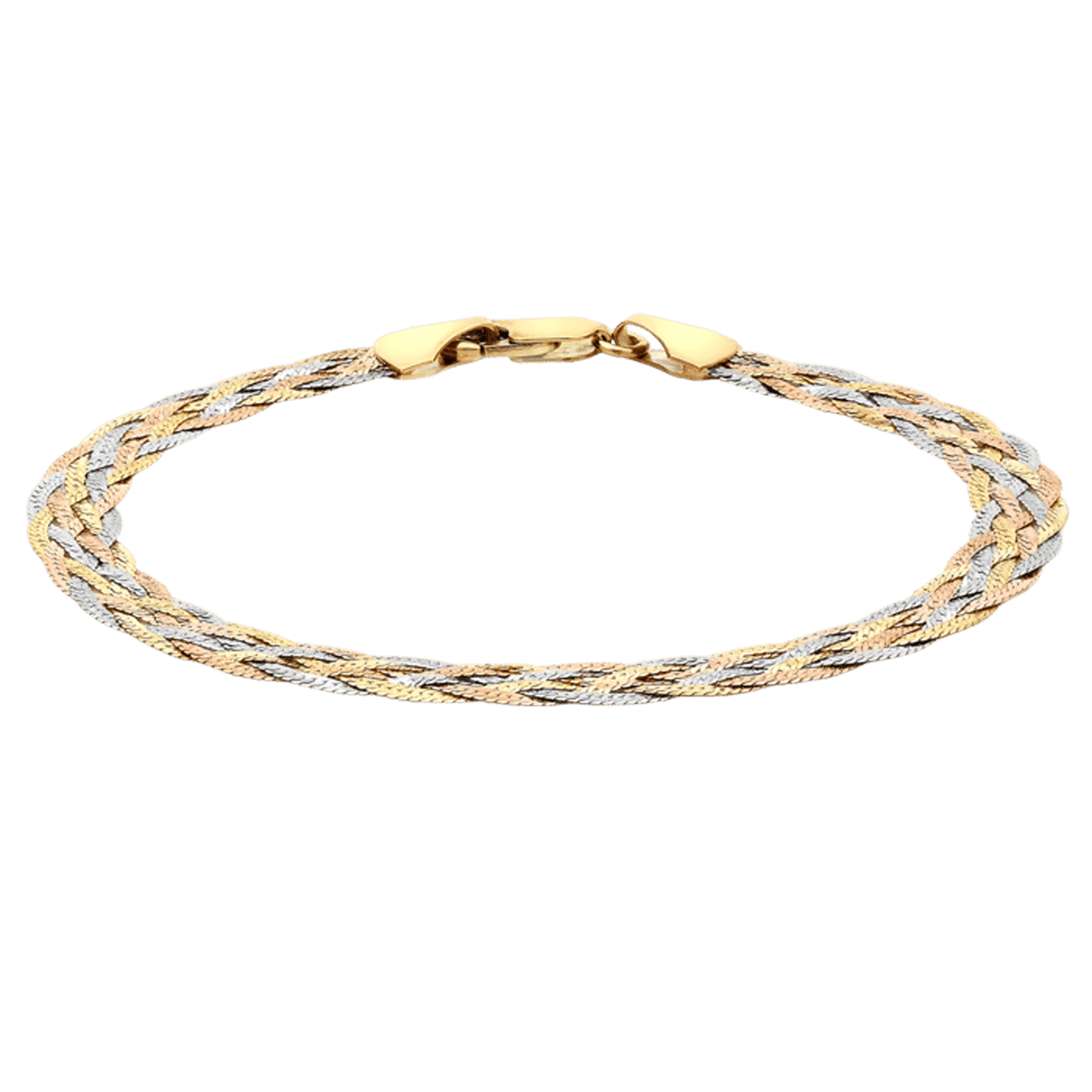 375 Gold dreifarbiges Armband mit Fischgrätglied