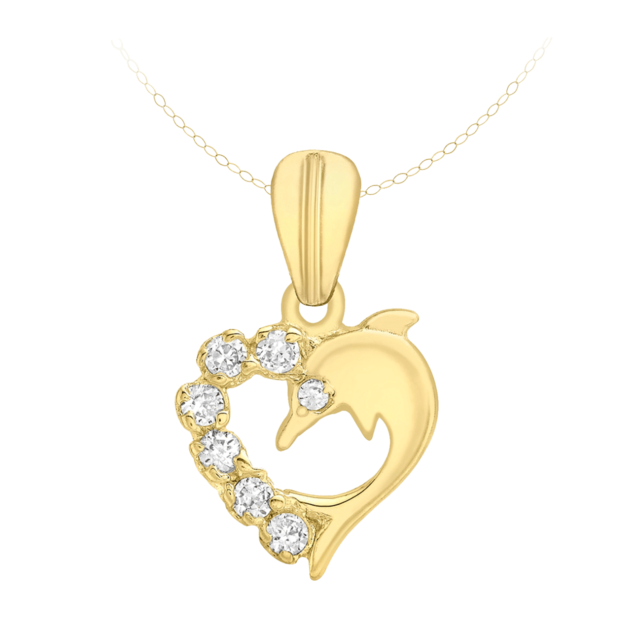 9 karaat ketting met hanger hart en dolfijn voor dames