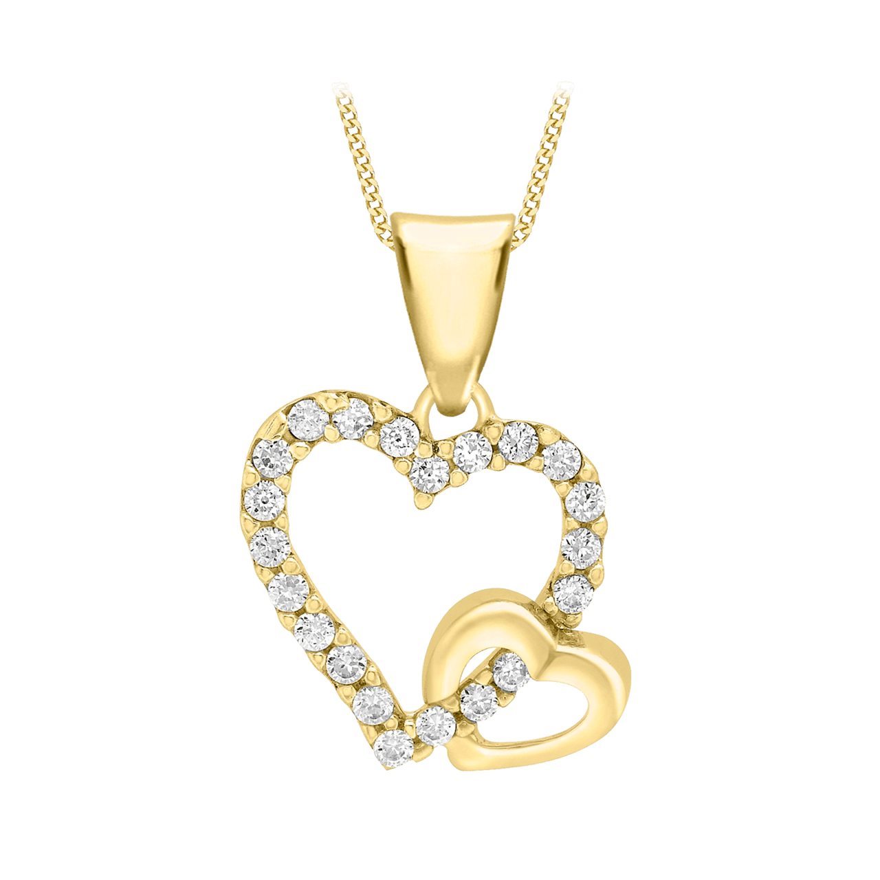 9 karaat ketting met hanger harten met zirkonia voor dames