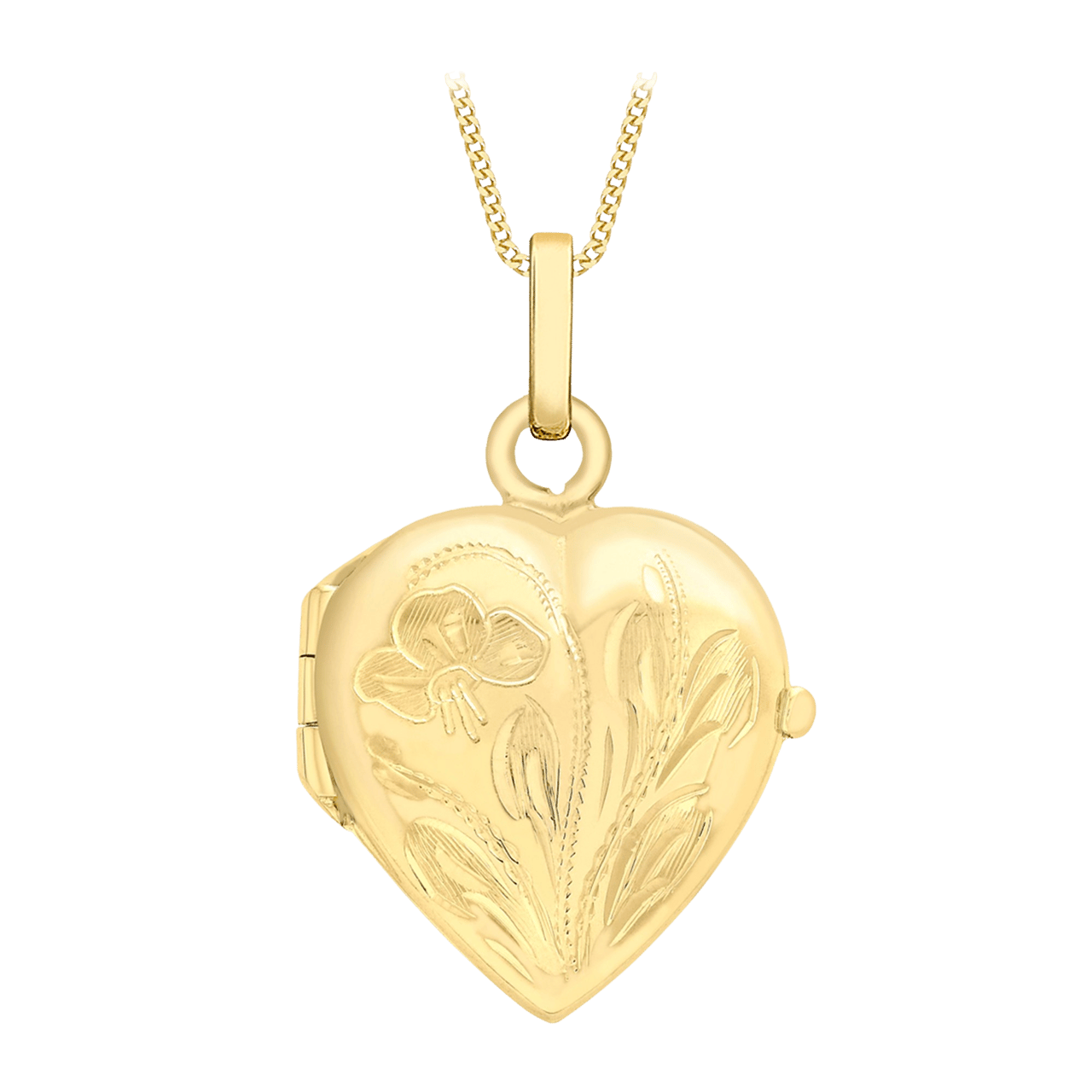 9 Karaat ketting met hartmedaillon met bloemen