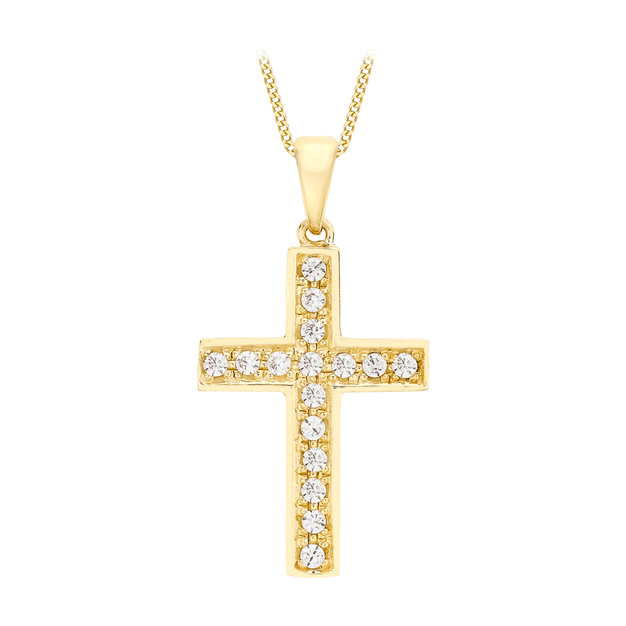 375 Gold Halskette mit Kreuzanhänger und Zirkoniasteinen