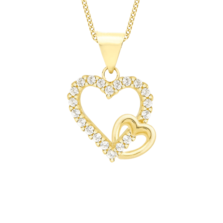 9 karaat ketting met hanger harten met zirkonia voor dames