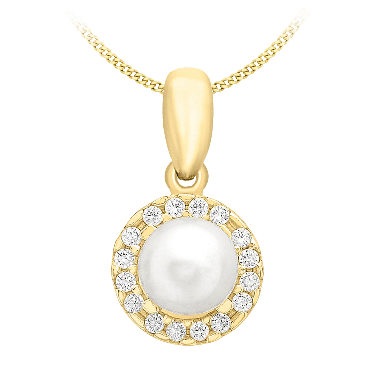 9 karaat ketting met hanger met parel en zirkonia voor dames