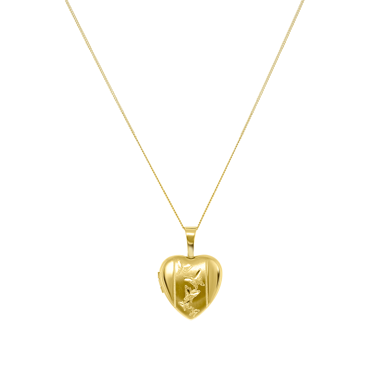 Halskette aus 375 Gold, Herzmedaillon mit Schmetterlingen