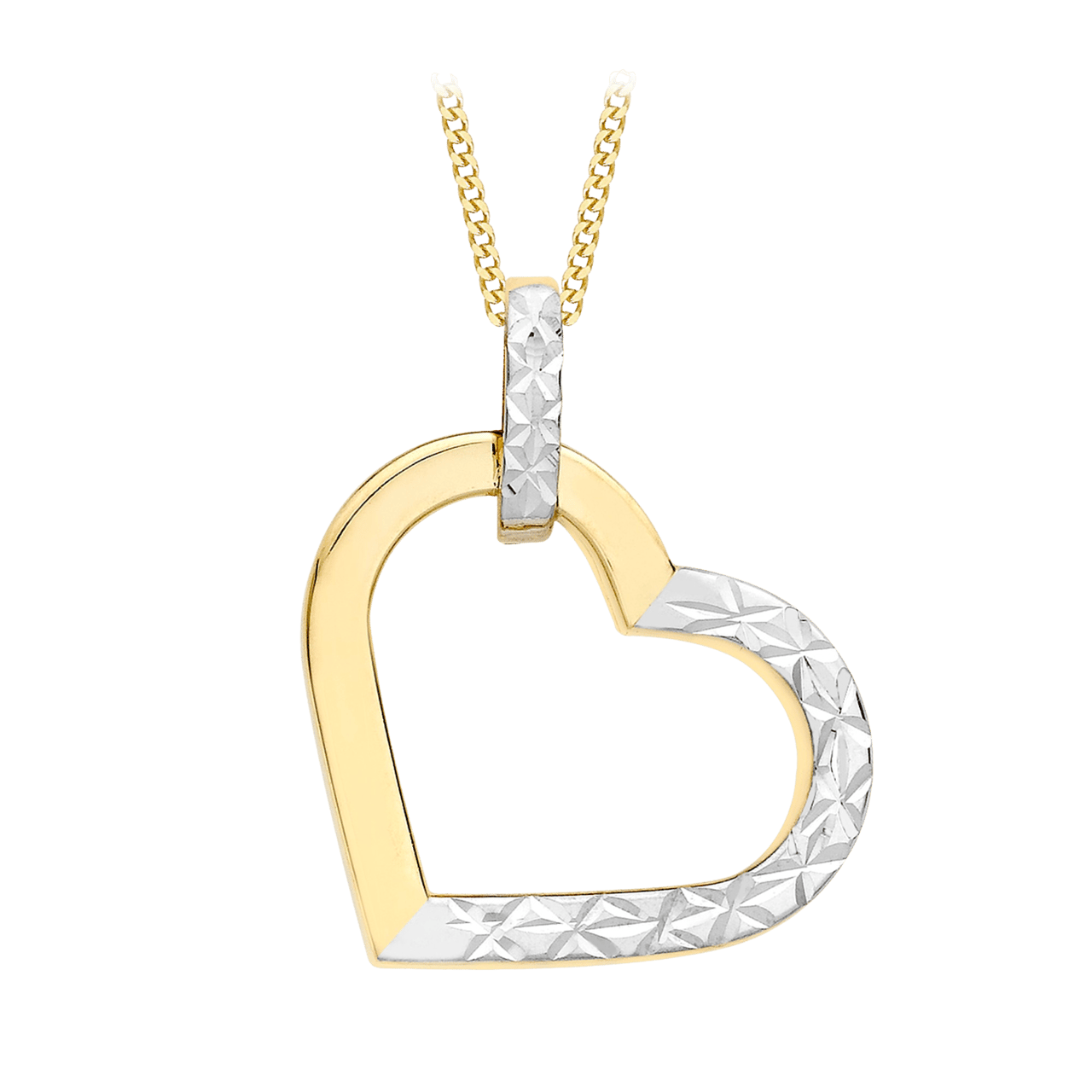 9 karaat bicolor ketting met hanger open hart voor dames