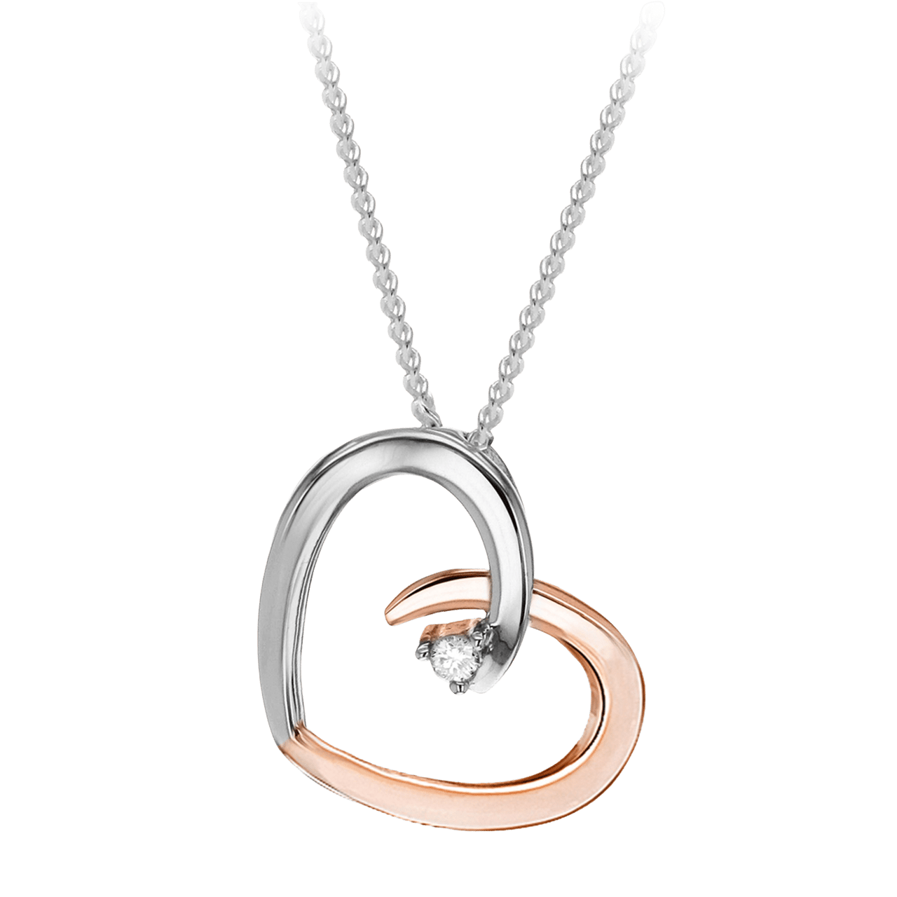 9 karaat bicolor ketting met hanger open hart voor dames