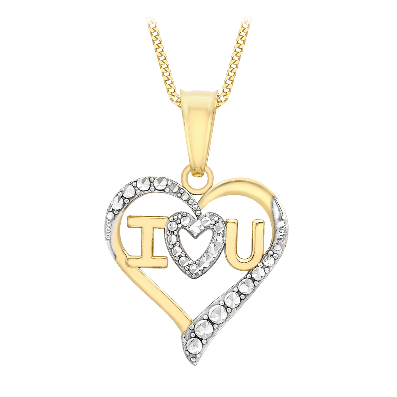 Zweifarbige 375 Gold Halskette mit Herzanhänger mit Zirkonia