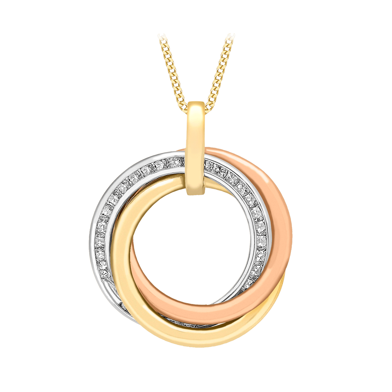9 karaat tricolor ketting met hanger ringen voor dames