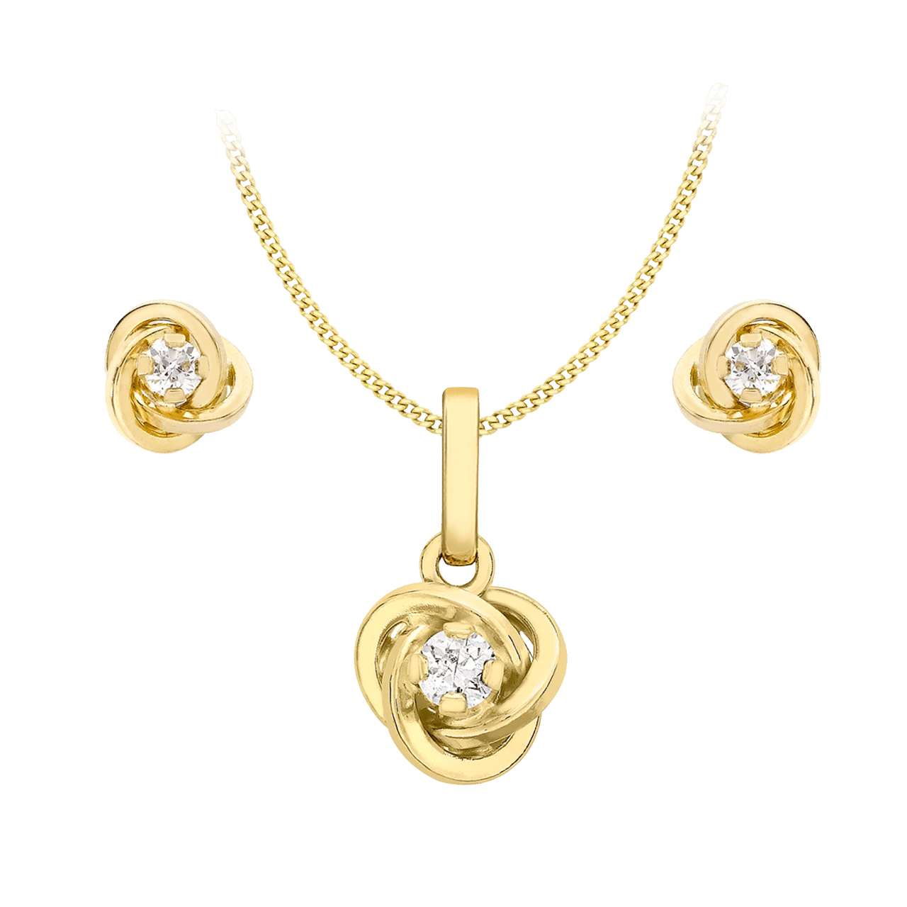375 Gold Schmuckset Knoten mit Zirkonia
