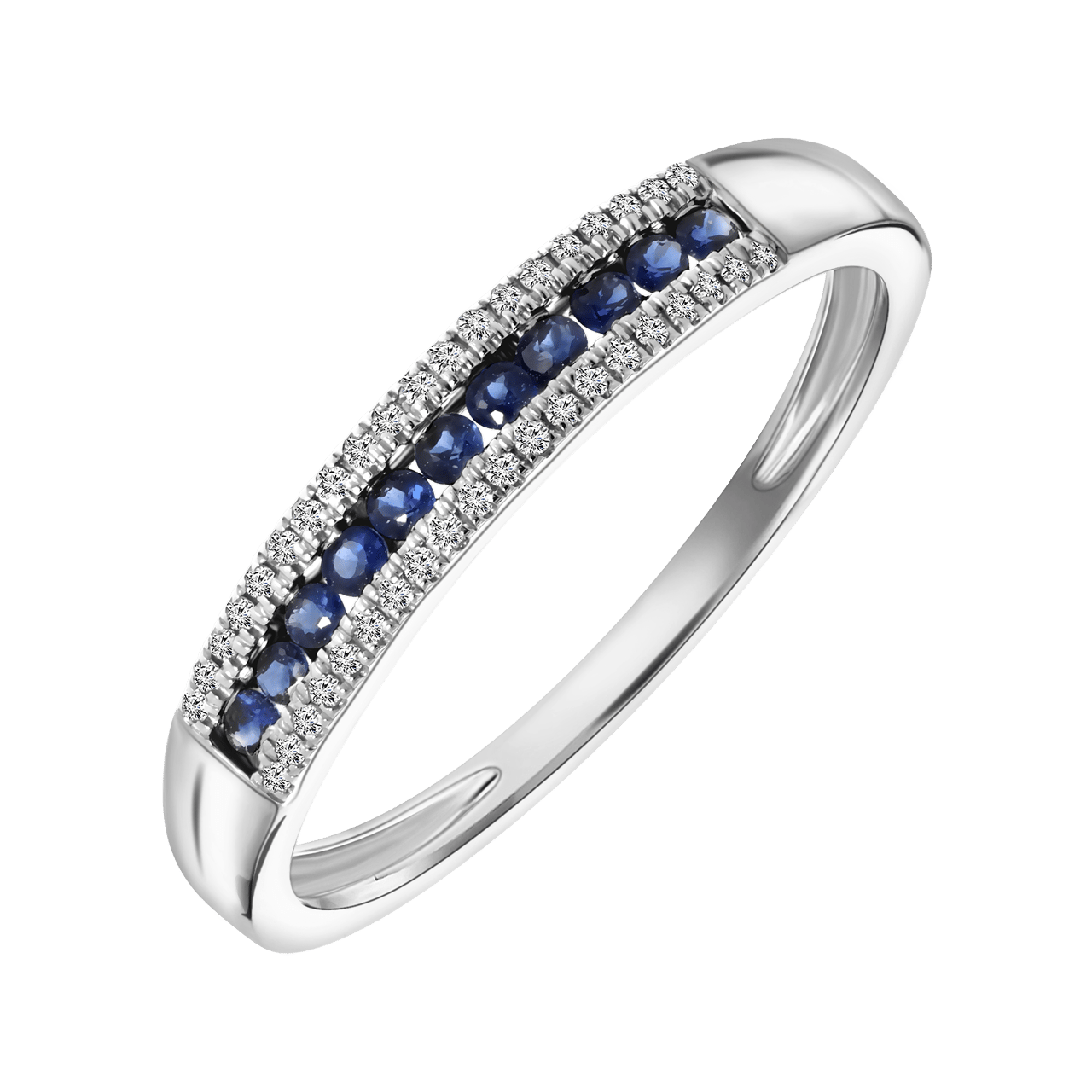 14 Karaat witgouden ring saffier en diamant 0,06ct