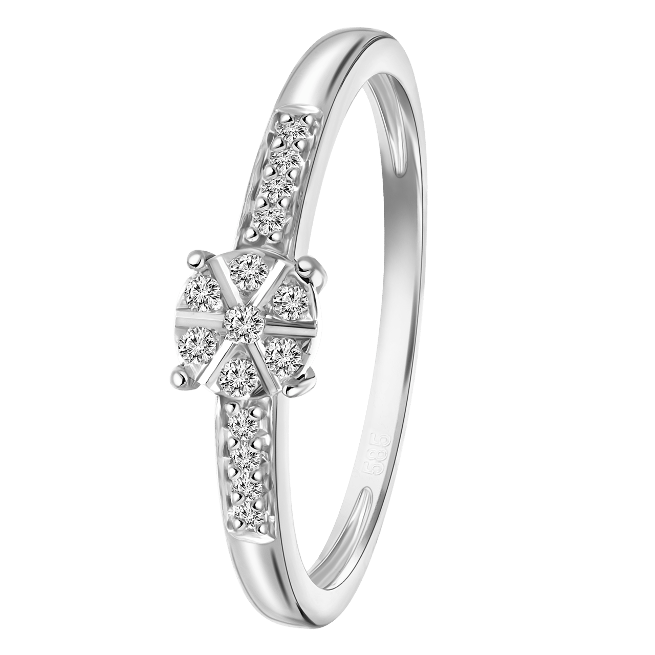 14K witgouden ring entourage 15 diamanten 0,09ct
