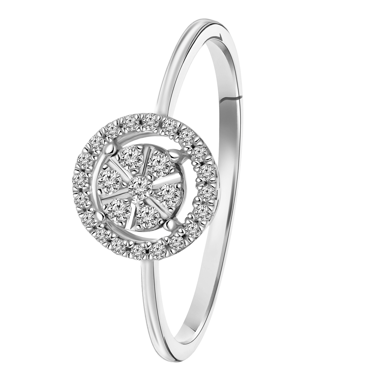 14 karaat witgouden ring entourage 27 diamanten 0,13ct
