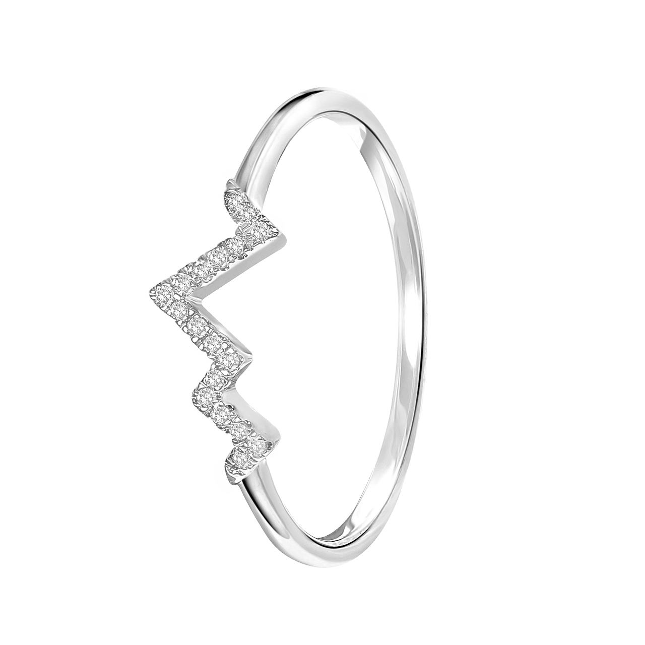 14 karaat witgouden ring hartslag diamant 0.04ct