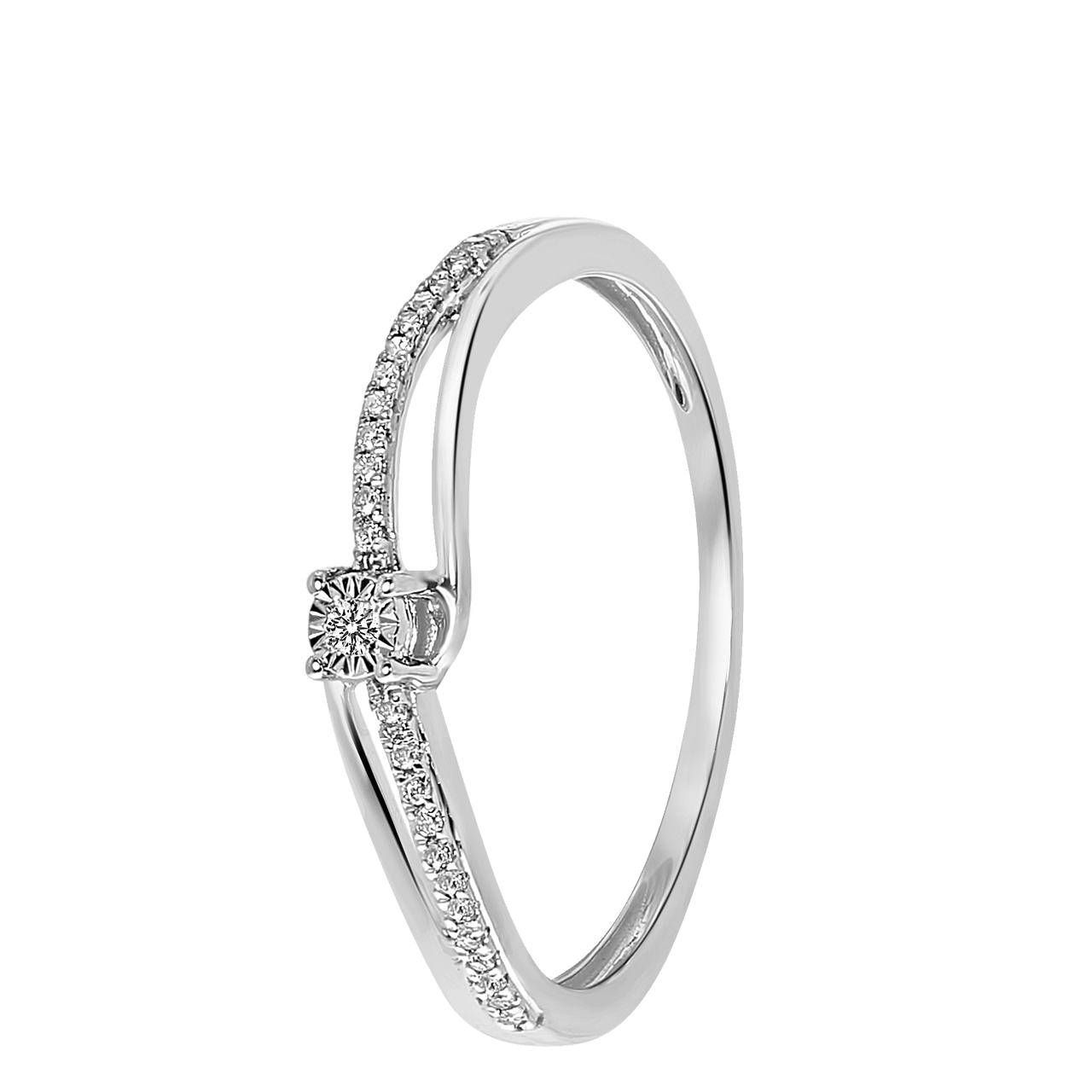 14 Karaat witgouden ring met 25 diamanten 0,05ct