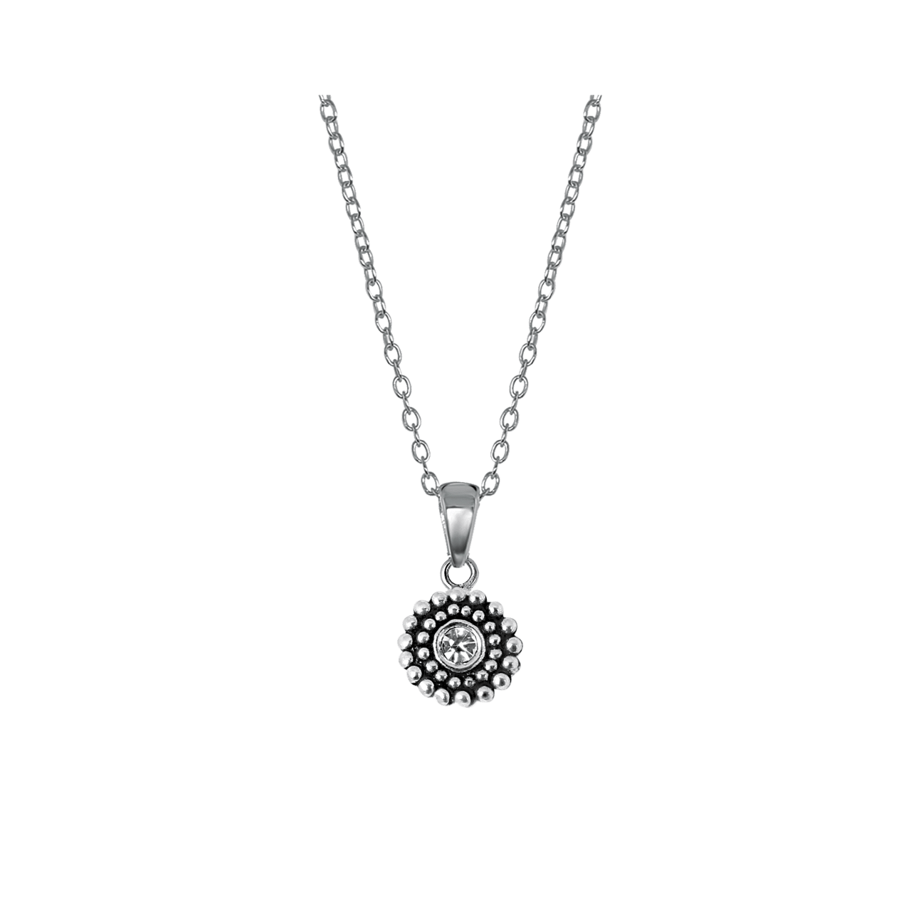 Zilveren ketting&hanger Bali met kristal