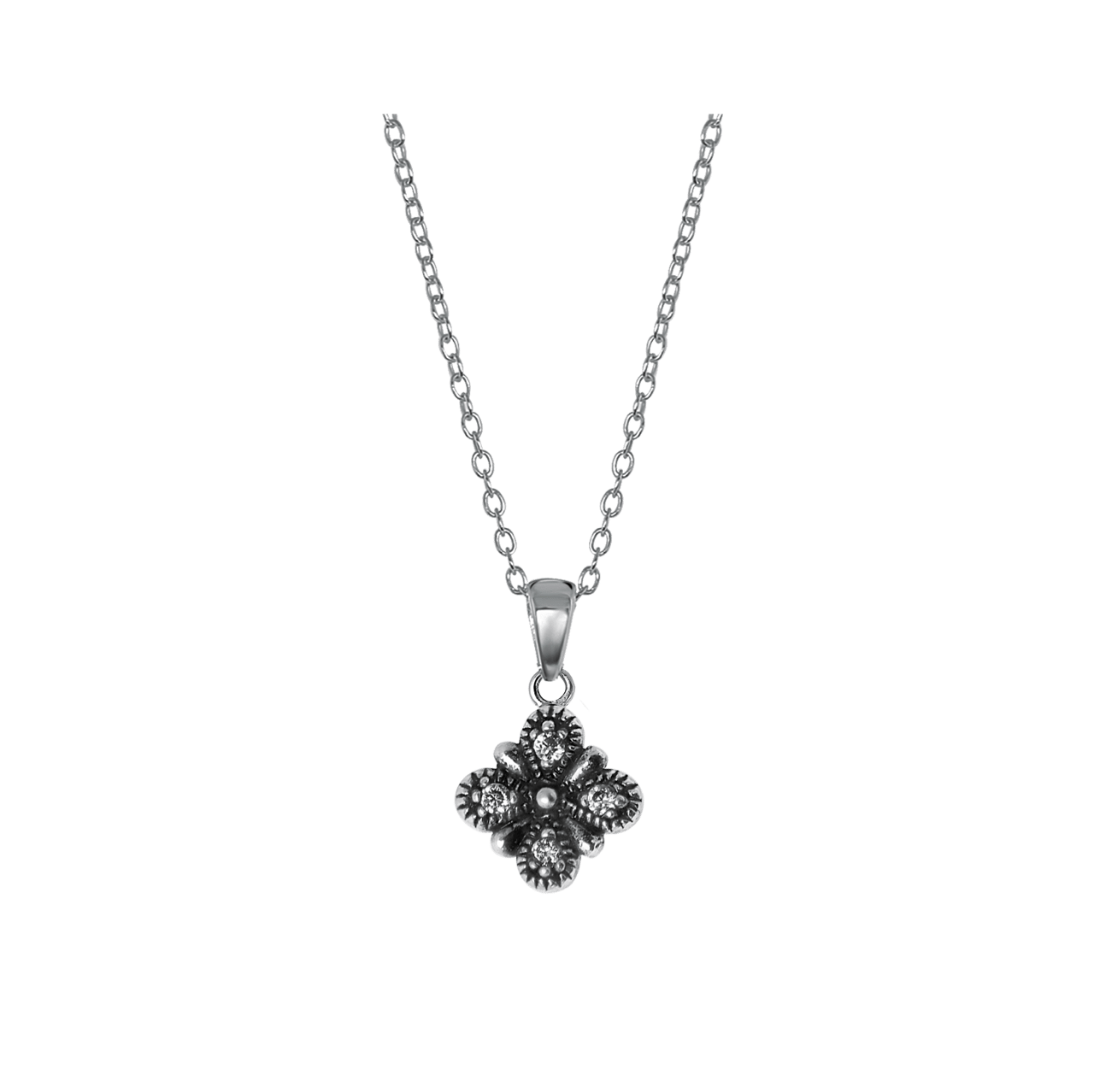 Zilveren ketting&hanger vierkant Bali met kristal
