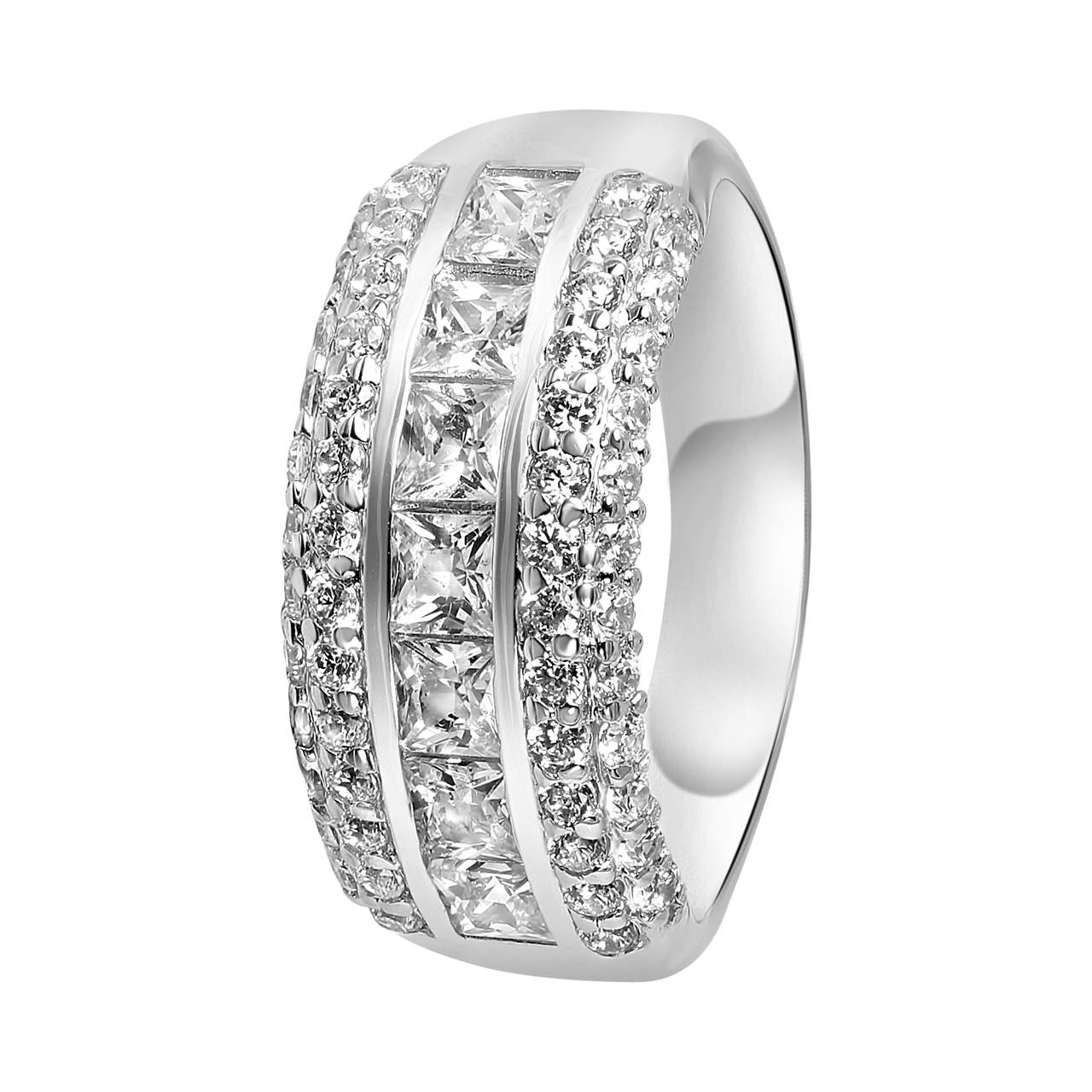 Zilveren ring breed met zirkonia