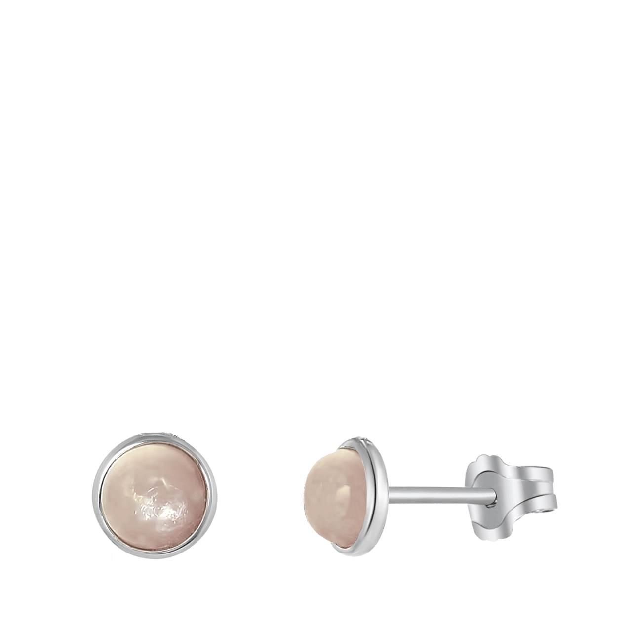 Zilveren oorbellen rond rose quartz Bali
