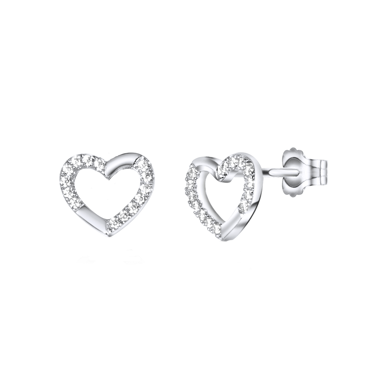 Ohrringe, 925 Silber, Herz mit Zirkonia