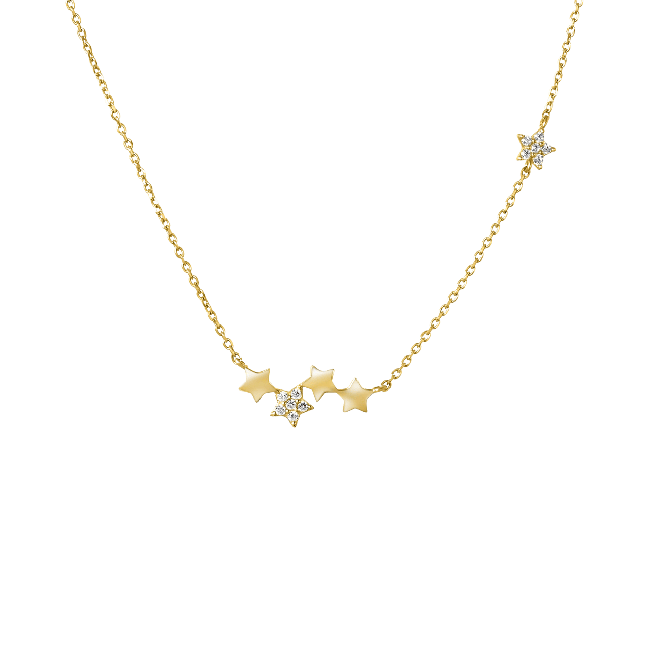 14 Karaat geelgouden ketting sterren met zirkonia