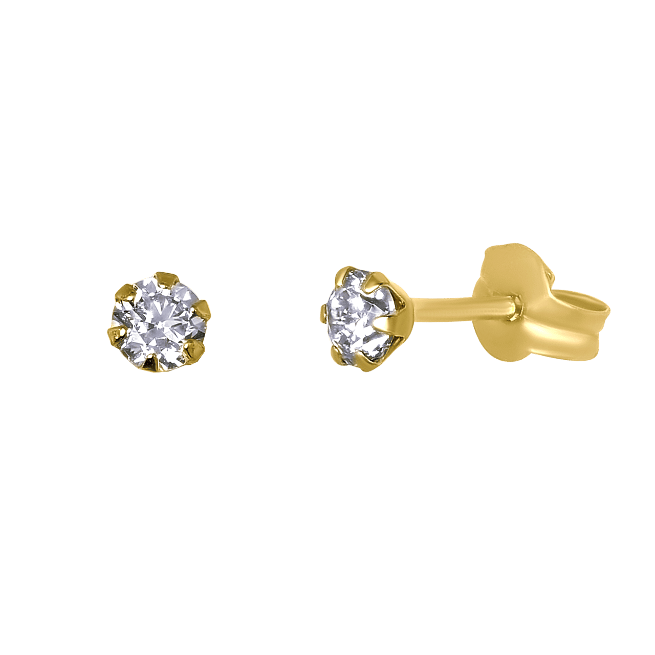 Runde 585 Gelbgold-Ohrringe mit Zirkonia, 3 mm