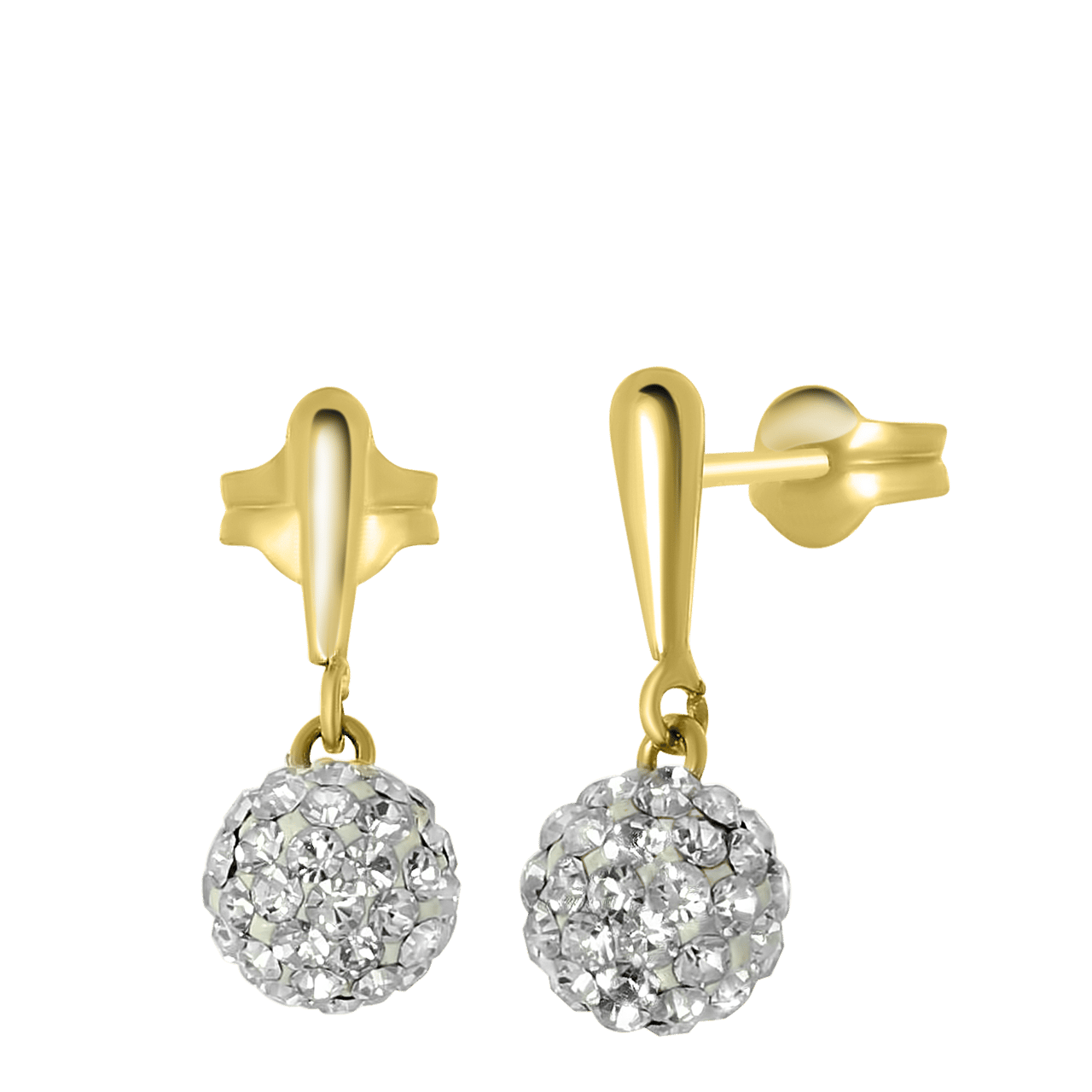 14 Karaat geelgouden oorbellen bal wit kristal