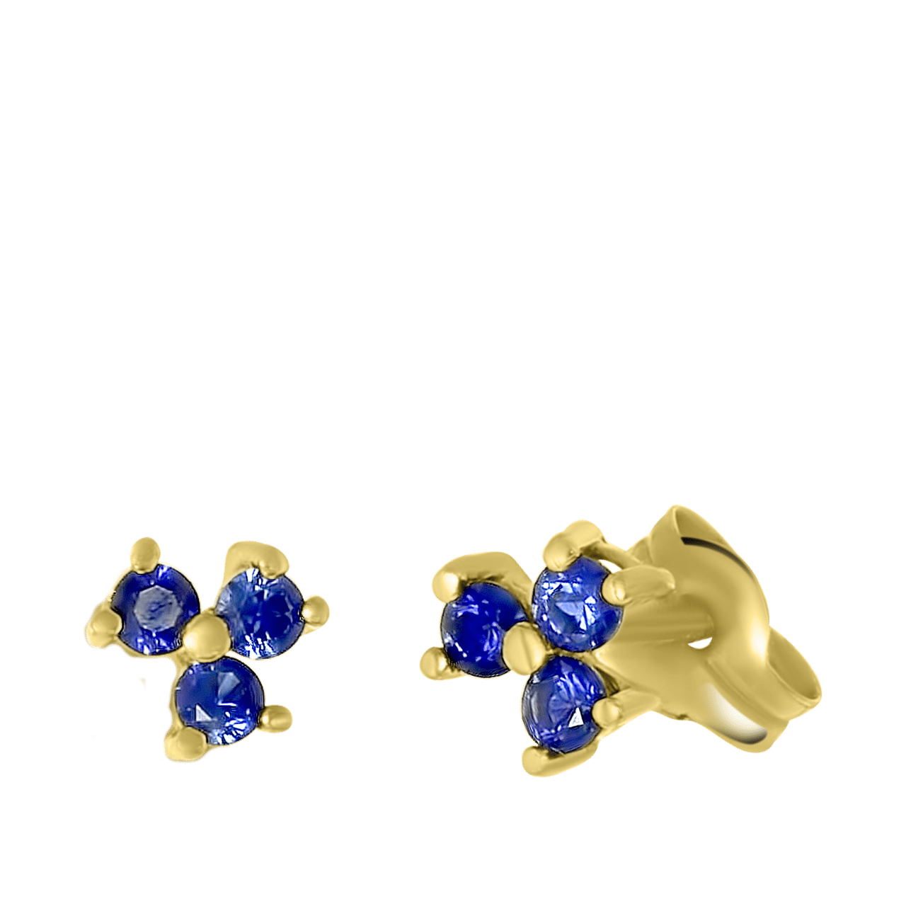 14 Karaat geelgouden oorbellen 3 blauwe zirkonia 