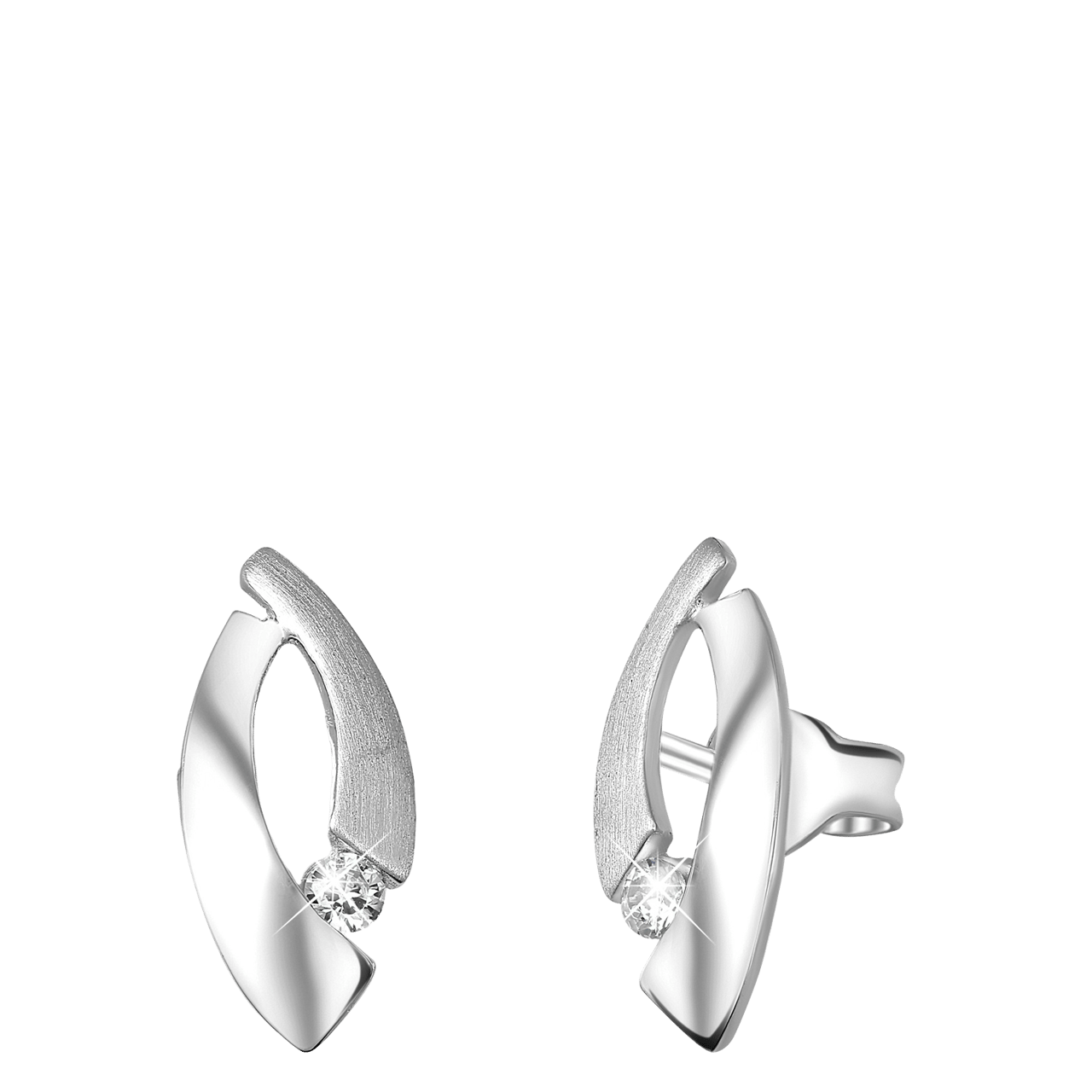 Ohrringe, 925 Silber, matt/glänzend, mit Zirkonia