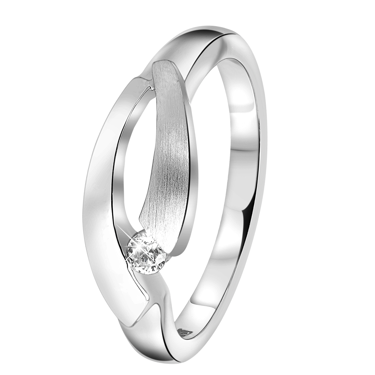 Zilveren ring mat/glans met zirkonia