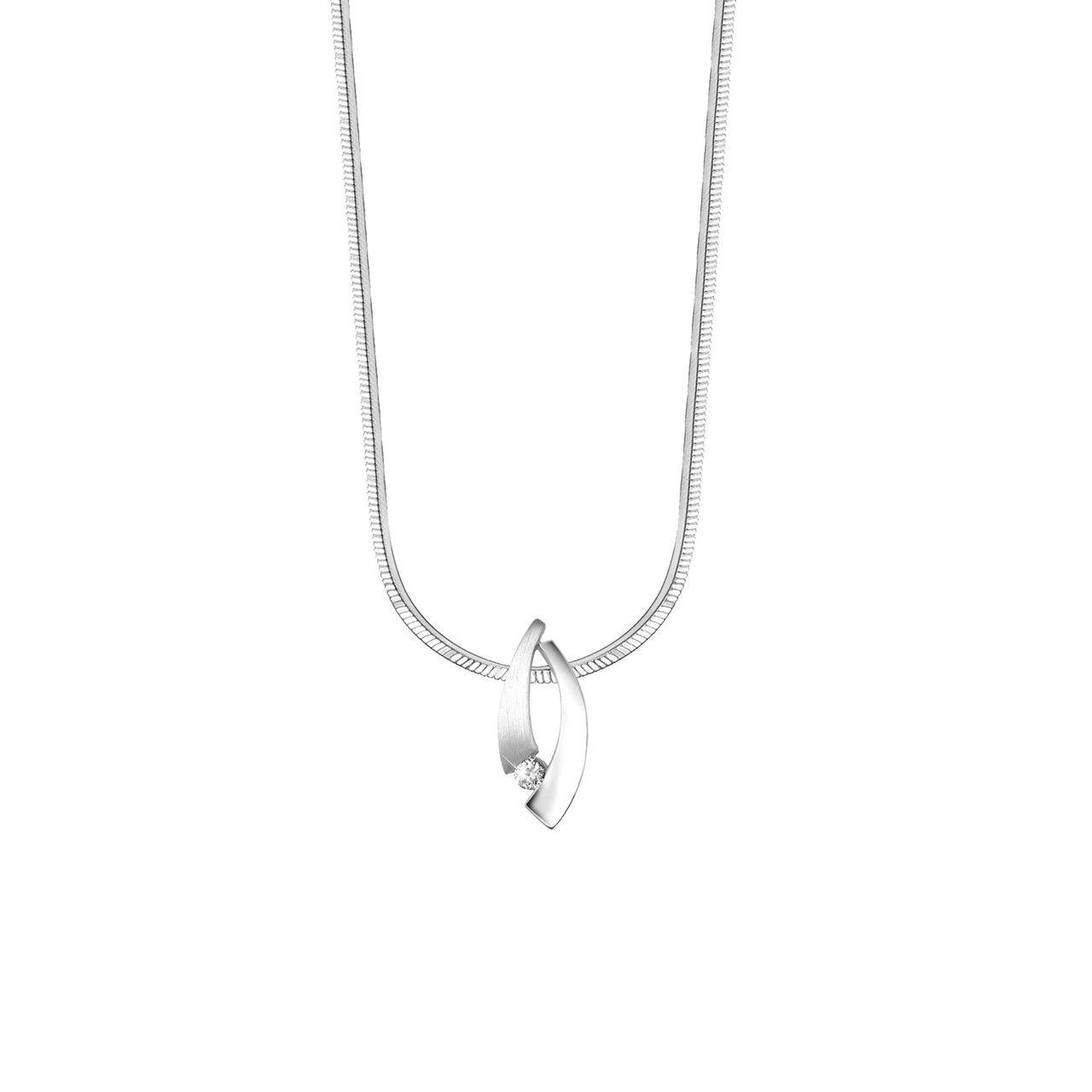 Zilveren ketting&hanger mat/glans met zirkonia
