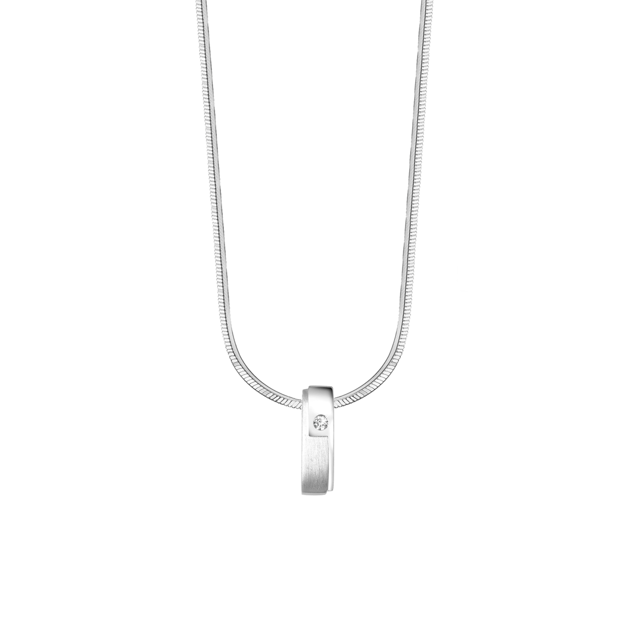Zilveren ketting&hanger mat/glans met zirkonia