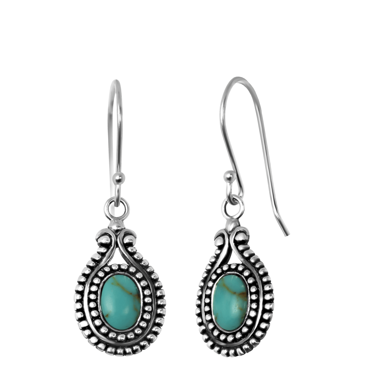 Zilveren oorringhangers turquoise Bali voor dames