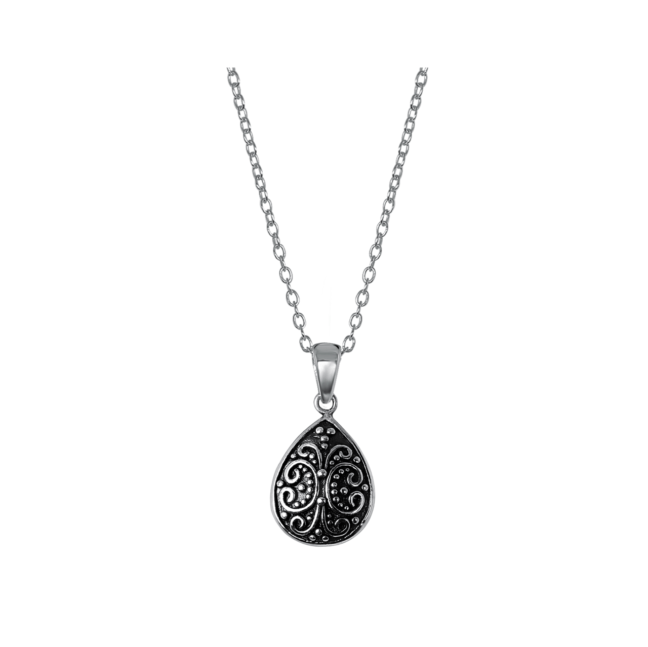 Zilveren ketting&hanger druppel Bali