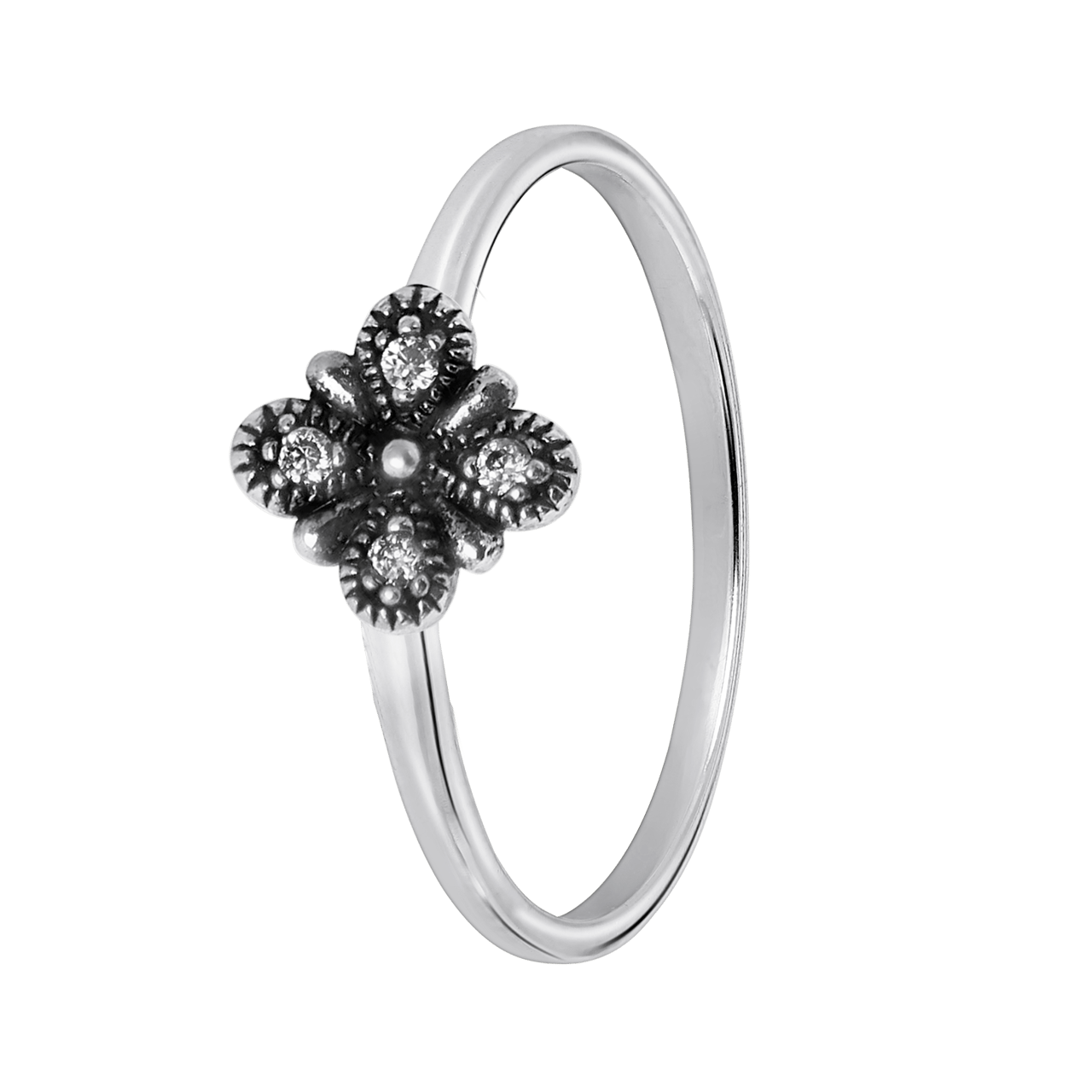 Zilveren ring bloem met zirkonia Bali