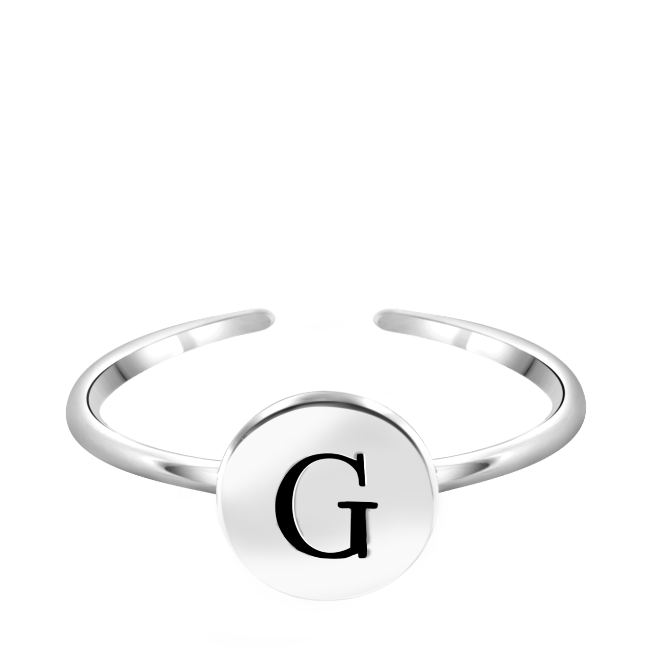 Zilveren ring alfabet verstelbaar rhodiumplated