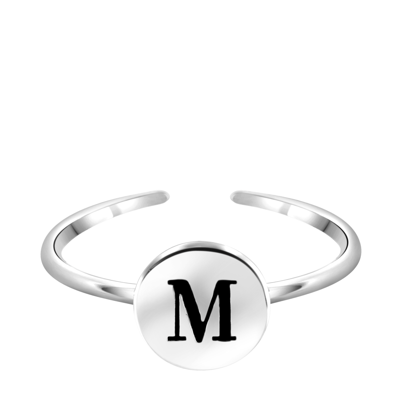Zilveren ring alfabet verstelbaar rhodiumplated