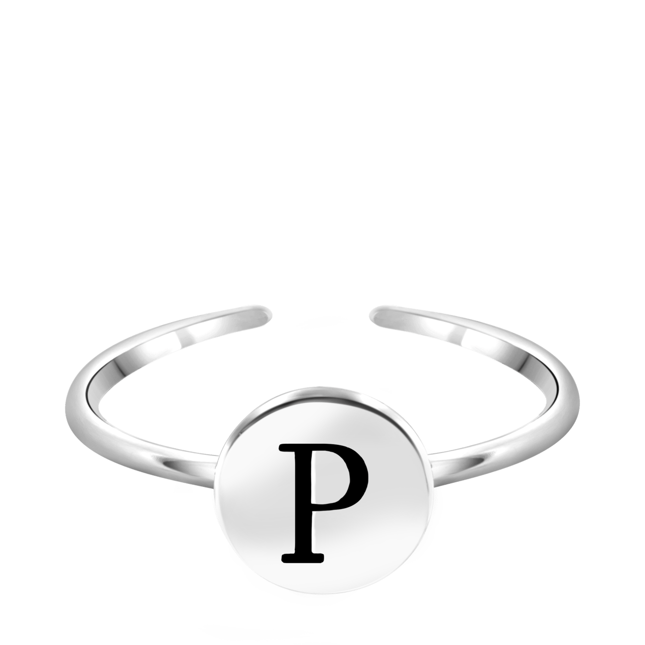 Zilveren ring alfabet verstelbaar rhodiumplated