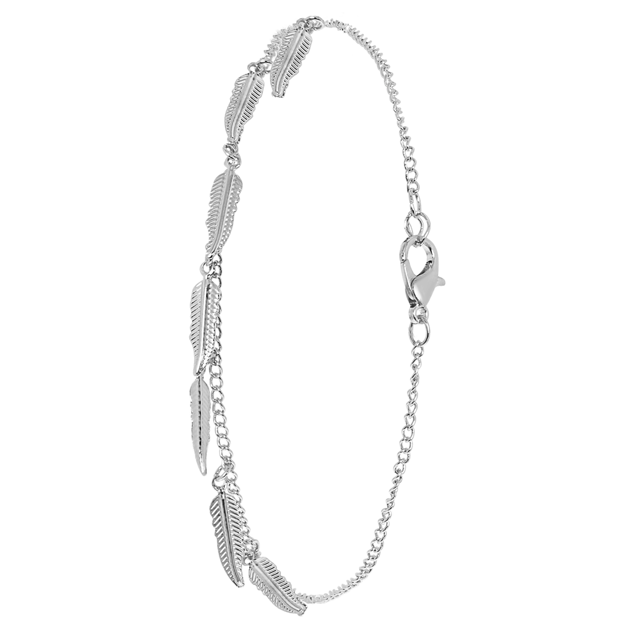 Byoux zilverkleurige enkelband met veertjes